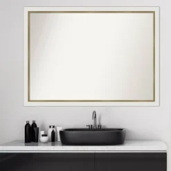 Amanti Art Eva Narrow White and Gold Bathroom Wall Mirror - 41" x 30" -Amanti Art Shop GUEST 04b72e06 7e7c 4a60 b9ea 71af943e8242