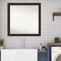 Amanti Art Romano Espresso Narrow Wood Bathroom Wall Mirror - 30" x 30" -Amanti Art Shop GUEST 04b87903 5d6c 4f13 b7b0 115ed49ed6ba