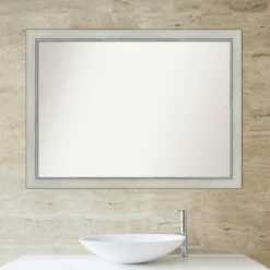 Amanti Art Flair Silver Patina Non-Beveled Bathroom Wall Mirror - 42" x 31" -Amanti Art Shop GUEST 0522ba66 b929 4e36 b8b1 4d0935ed9f8f