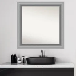 Amanti Art Peak Polished Nickel 32" x 32" Non-Beveled Bathroom Wall Mirror -Amanti Art Shop GUEST 055ff93c eaed 42d9 9331 b107d7ddd100