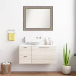 Amanti Art Fleur Silver Wood Bathroom Wall Mirror - 33" x 27" -Amanti Art Shop GUEST 06efcc98 9057 4310 a183 79a2ff7b8f1c
