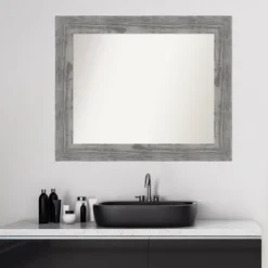 Amanti Art Bridge Wood Bathroom Wall Mirror, 34" x 28", Distressed Gray Barnwood -Amanti Art Shop GUEST 08d702b8 3773 4d08 a568 027a611229fa