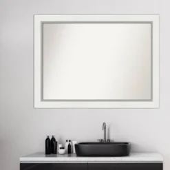 Amanti Art Eva White and Silver 44" x 33" Non-Beveled Bathroom Wall Mirror -Amanti Art Shop GUEST 0b15d276 ed90 4831 9ce0 b0e98902ede3