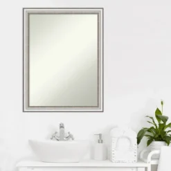 Amanti Art Salon Silver Narrow Bathroom Wall Mirror - 21" x 27" -Amanti Art Shop GUEST 0db81ca4 8ab0 4285 a962 d15dd13bda16