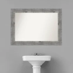 42" X 30" Non-Beveled Bridge Wood Bathroom Wall Mirror Gray - Amanti Art -Amanti Art Shop GUEST 0df753bf c922 4242 9d6b 37e421d8ee57