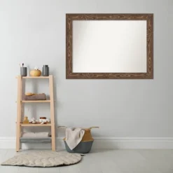 Amanti Art Bridge Brown 44" x 33" Non-Beveled Wood Bathroom Wall Mirror -Amanti Art Shop GUEST 0f48901a 5a36 479a 9740 41c54e8e47ab