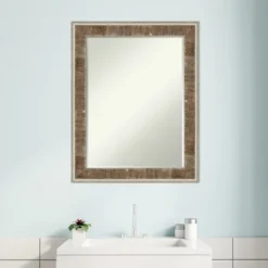 Amanti Art Farmhouse Brown Narrow Petite Bevel Wood Bathroom Mirror - 28.75 x 22.75 -Amanti Art Shop GUEST 16273a25 0dcd 4247 aaeb 9d769548e9a6