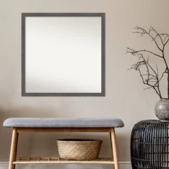 Amanti Art Pinstripe Plank Gray Thin Bathroom Wall Mirror - 28" x 28" -Amanti Art Shop GUEST 174b48a1 f081 4456 806c a592be5ea39e