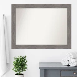 Amanti Art Pinstripe Plank Gray Large Bathroom Wall Mirror - 44" x 33" -Amanti Art Shop GUEST 1a16cd74 b9dd 4c33 838f de8800cc46e1