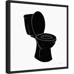 Amanti Art Becky Thorns Bathroom Puns III Framed Canvas Wall Art - 16x16 Black