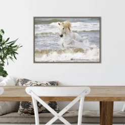 Amanti Art 23" x 16" Camargue Horse In The Surf Framed Canvas Wall Art -Amanti Art Shop GUEST 1c8ed782 e5a7 4e0a a732 93aa57bb40eb
