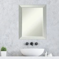 Amanti Art Petite Bevel Brushed Sterling Silver Wood Bathroom Mirror, 22" x 28" -Amanti Art Shop GUEST 1f4ac134 0569 4412 a1b3 715378bc8a50