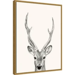 Amanti Art Animal Mug IV: Deer by Victoria Borges Framed Canvas Wall Art - Gold