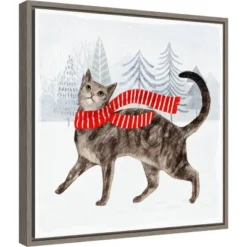 Amanti Art Victoria Borges Christmas Cats And Dogs I Framed Canvas Art (16" x 16")