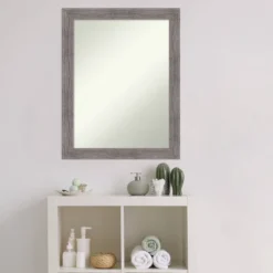 Amanti Art Pinstripe Plank Gray Narrow Bathroom Wall Mirror - 22" x 28" -Amanti Art Shop GUEST 232efb0c 191a 46e8 bcca 082491ccc174