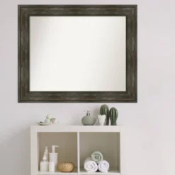 Amanti Art Rail Rustic Char 34" x 28" Non-Beveled Bathroom Wall Mirror -Amanti Art Shop GUEST 23315f08 32ad 43e4 b7ee d36ddb2d4a75