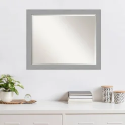 Amanti Art Brushed Nickel Framed Wall Mirror, 32" x 26" Beveled Glass -Amanti Art Shop GUEST 237a373a 09cb 4a06 b7e9 b664cdeb2659