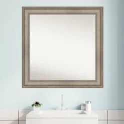 Amanti Art Mezzanine Antique Silver Narrow Wood Bathroom Wall Mirror - 32" x 32" -Amanti Art Shop GUEST 250c2506 e655 4741 9949 bcfbf3d5b1af