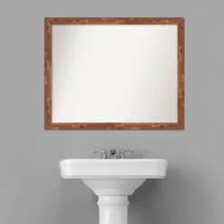31" X 25" Non-Beveled Fresco Wood Bathroom Wall Mirror Light Pecan Brown - Amanti Art -Amanti Art Shop GUEST 264b7035 8b7b 41b3 91c9 a328c246b4f3