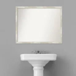Amanti Art Crackled Metallic Silver 30" x 24" Narrow Bathroom Wall Mirror -Amanti Art Shop GUEST 26794fd5 b825 4a28 9497 08b80d4c722b