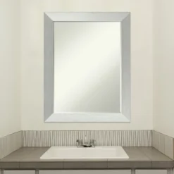 Amanti Art Petite Bevel Brushed Sterling Silver Wood Bathroom Mirror, 22" x 28" -Amanti Art Shop GUEST 2789f295 2623 4a07 a335 9a40abeec72c