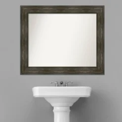 Amanti Art Rail Rustic Char 34" x 28" Non-Beveled Bathroom Wall Mirror -Amanti Art Shop GUEST 289565f4 bbd1 458d a89b 855305c91e01