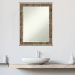 Amanti Art Farmhouse Brown Narrow Petite Bevel Wood Bathroom Mirror - 28.75 x 22.75 -Amanti Art Shop GUEST 297e5a39 0e59 48f1 9953 d9e4150aaf05