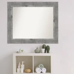 Amanti Art Bridge Wood Bathroom Wall Mirror, 34" x 28", Distressed Gray Barnwood -Amanti Art Shop GUEST 29e57e34 d696 41fc 9011 5a8483242876