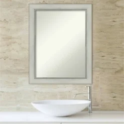 Amanti Art Flair Silver Patina Non-Beveled Bathroom Wall Mirror - 22" x 28" -Amanti Art Shop GUEST 2b2baf0d b6af 47b5 bb19 89a4541eda06