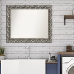 Amanti Art Silver Luxor Wood Bathroom Wall Mirror - 34" x 28" -Amanti Art Shop GUEST 2e430c31 8575 42e4 9612 77b7be1ba6da