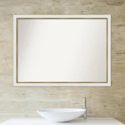 Amanti Art Eva Narrow White and Gold Bathroom Wall Mirror - 41" x 30" -Amanti Art Shop GUEST 3605087c 8115 46c6 b8be 5f311c089320