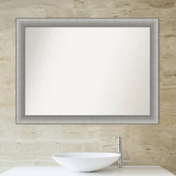 Amanti Art Elegant Brushed Pewter Non-Beveled Bathroom Wall Mirror - 43" x 32" -Amanti Art Shop GUEST 38689c06 465e 4bf2 910c 9ce50d94fc73