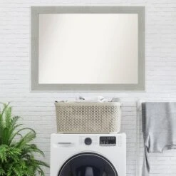 Amanti Art Glam Linen Gray Modern Wall Mirror - 43" x 32" Non-Beveled -Amanti Art Shop GUEST 38d7ec16 f45d 4c17 9fdb 5ee832691504