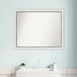 Amanti Art Eva White Narrow Bathroom Wall Mirror - 31" x 25" -Amanti Art Shop GUEST 39209aa1 2de2 4a28 9c42 86f711b5f9ad