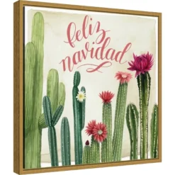 Amanti Art 16" x 16" Christmas Cactus I Feliz Navidad Framed Canvas Wall Art by Grace Popp