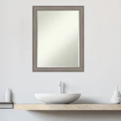 Amanti Art Greywash Petite Bevel Wood Bathroom Wall Mirror - 27.5" x 21.5" -Amanti Art Shop GUEST 3d2488e6 a64a 4390 b7d6 ac6894f3b3fb