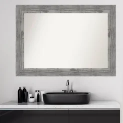 42" X 30" Non-Beveled Bridge Wood Bathroom Wall Mirror Gray - Amanti Art -Amanti Art Shop GUEST 3fbc4755 e988 4400 b339 6c84c2d4454c
