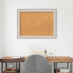 Amanti Art 32"x24" Cottage Wood Framed Natural Cork Bulletin Board - White & Silver -Amanti Art Shop GUEST 42c86d6e 1b5a 49f9 9c4b ed954a9199db