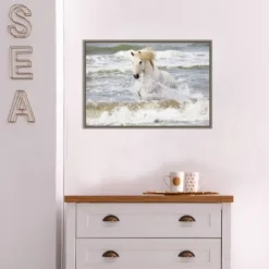 Amanti Art 23" x 16" Camargue Horse In The Surf Framed Canvas Wall Art -Amanti Art Shop GUEST 4676bbc3 5e1d 4d25 879a 0f5455917a06