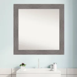 Amanti Art Pinstripe Plank Gray 32" x 32" Non-Beveled Bathroom Wall Mirror -Amanti Art Shop GUEST 469b49be c79c 427b 9798 e49877c5ad78