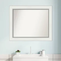 34" X 28" Non-Beveled Eva Bathroom Wall Mirror White - Amanti Art -Amanti Art Shop GUEST 46c80fa7 1cee 46c1 8ac1 f491bdac99d1