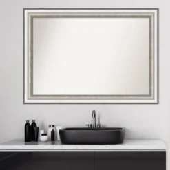 Amanti Art Salon Silver 41" x 29" Large Non-Beveled Bathroom Wall Mirror -Amanti Art Shop GUEST 4880fc76 6a27 4f7e 9f69 45b21cbfc7c8