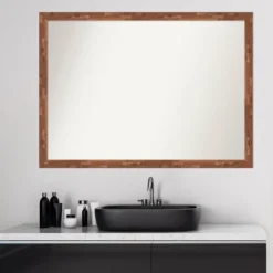 Amanti Art Fresco Light Pecan Brown Wood Bathroom Wall Mirror - 41" x 30" -Amanti Art Shop GUEST 4900fd8e 8c97 4751 bc96 65e58bc1abff
