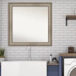 Amanti Art Mezzanine Antique Silver Narrow Wood Bathroom Wall Mirror - 32" x 32" -Amanti Art Shop GUEST 498174a2 21ac 4d57 9d1f 7c022f7b85c2