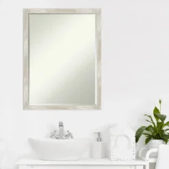 Amanti Art Crackled Metallic Silver Petite Bevel Bathroom Wall Mirror - 26 x 20 In. -Amanti Art Shop GUEST 49d60cb8 3425 49b6 bf7e c65c7d9db5b1