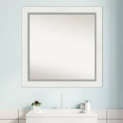 Amanti Art 32" x 32" Eva White Silver Non-Beveled Bathroom Wall Mirror -Amanti Art Shop GUEST 49dc0ac8 56b8 495f abf2 91aadabf8945