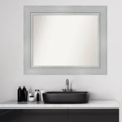 Amanti Art Romano Silver Handcrafted Wood Bathroom Wall Mirror (35" x 29") -Amanti Art Shop GUEST 4cecee1f 4ec1 467a a7f8 f514217618ed