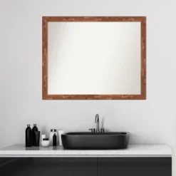 31" X 25" Non-Beveled Fresco Wood Bathroom Wall Mirror Light Pecan Brown - Amanti Art -Amanti Art Shop GUEST 4d61a4d0 3c95 4845 9a5f e6f46651b76c