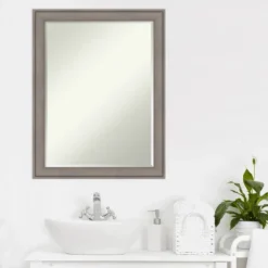 Amanti Art Greywash Petite Bevel Wood Bathroom Wall Mirror - 27.5" x 21.5" -Amanti Art Shop GUEST 4e40a4b0 c839 46d8 9e9b 85fbe61c3973