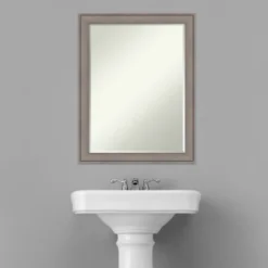 Amanti Art Greywash Petite Bevel Wood Bathroom Wall Mirror - 27.5" x 21.5" -Amanti Art Shop GUEST 4ea4e98c 0ea4 479c 93ee d4edc2241c78